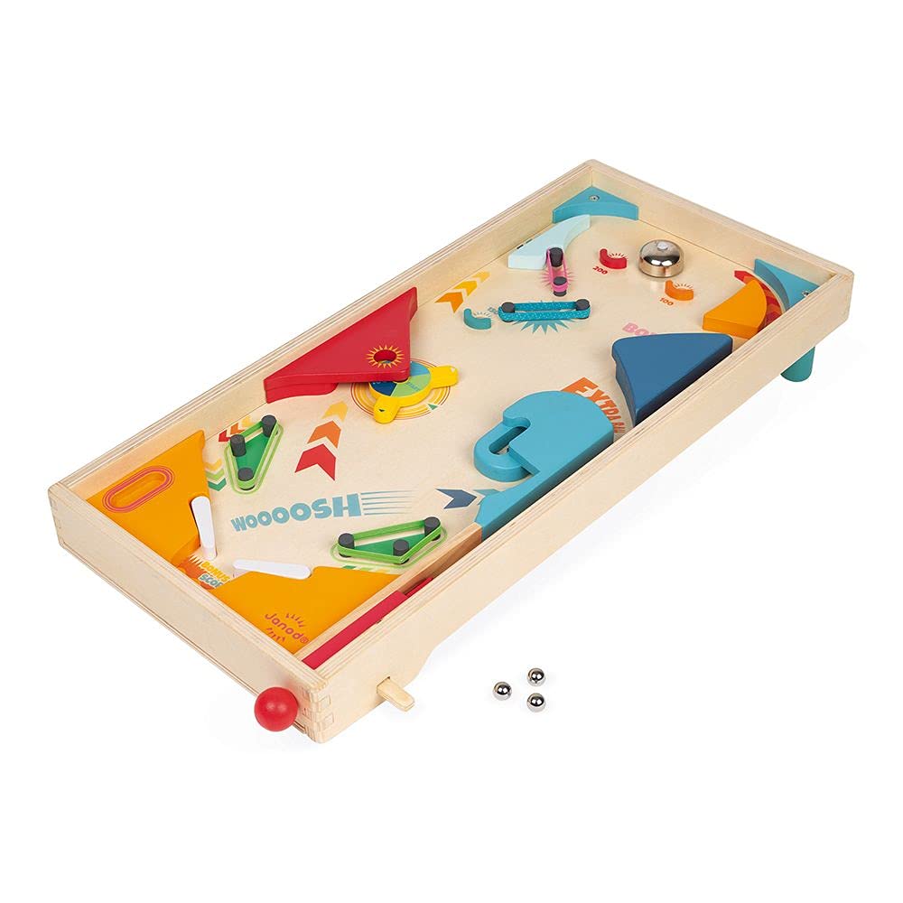 Janod - Retro Wooden Pinball - Children’s board game - Game of Skill - Teaches Strategy and Concentration - FSC-certified - Suitable for ages 5 and up - J02088