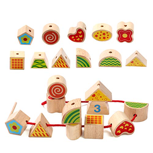 Lewo Wooden Shapes Sorter Activity Centers Lacing Beads Early Development Toys for Toddlers