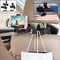 Jinjin Car Hooks for Bags SUV Vehicle Seat Back Headrest Organizer Universal for Bags Purse Cloth Grocery Coats Hanger Holder Strong and Durable Sun Visor Sunglasses Set, 2-Pack+1-Pack (2+1)