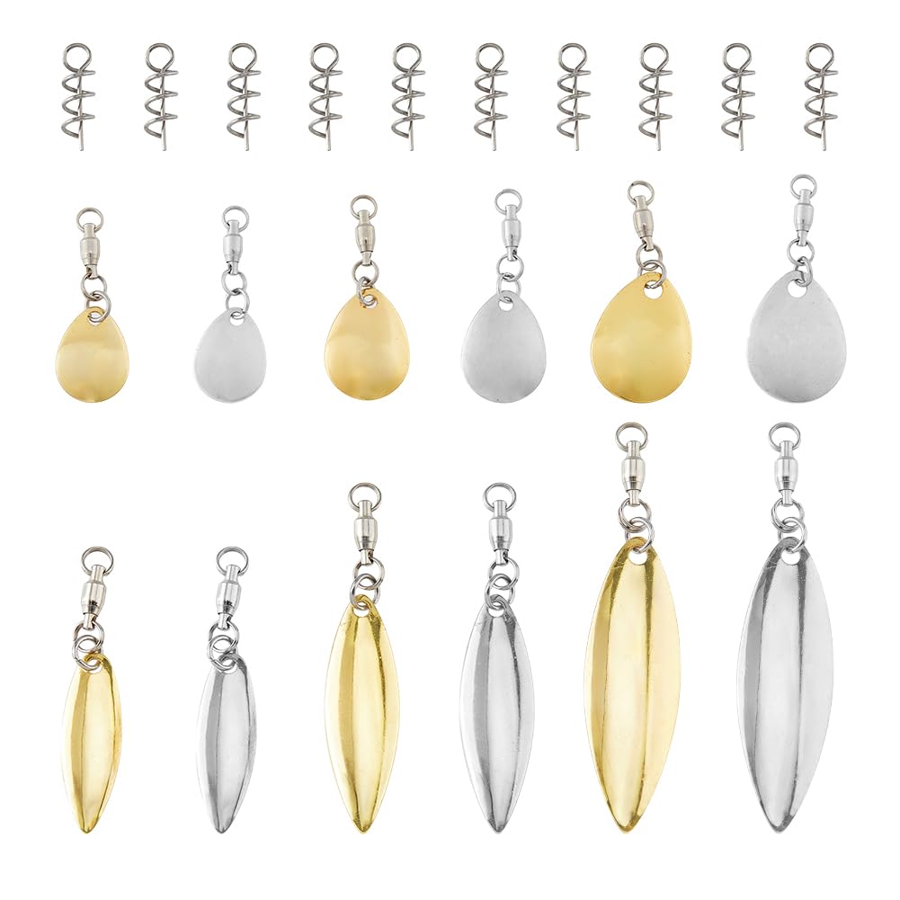 SUPERFINDINGS 36Pcs 12 Styles Tail Spinners Colorado Willow Blades with 36Pcs Fishing Spring Pins Fishing Lure Spinner Blades with Ball Bearing Swivels Spinnerbait Lure for Lure Making Supplies