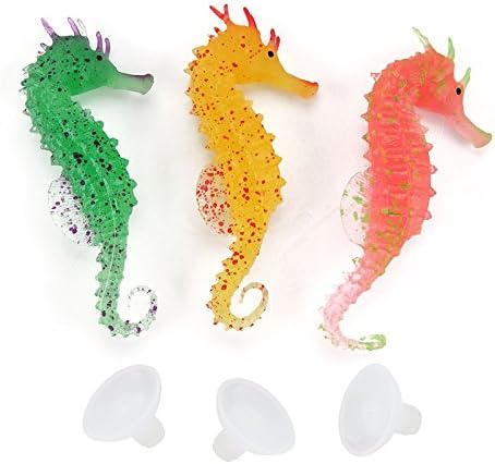 BigTron Artificial Seahorse, Aquarium Decorations 3pcs Artificial Floating Silicone Fake Seahorse Luminous Sea Animals for Aquarium Fish Tank Decoration