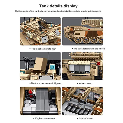 XHH Panzer-Militärpanzer-Modellbausatz, 1630-teiliger Panzer-Modellbau-Bausatz - Desert Camouflage-Kampfpanzer… – Bild 4