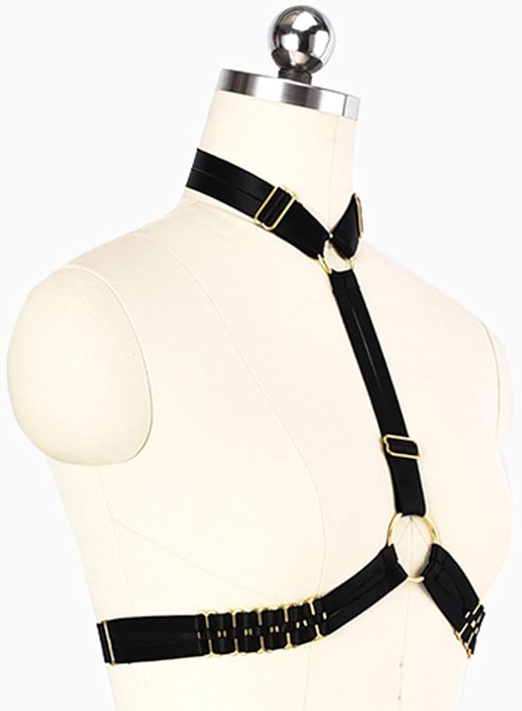 HANAERNES Women Body Harness Bralette Hollow Out Adjustable Black Bind The Bra: Clothing
