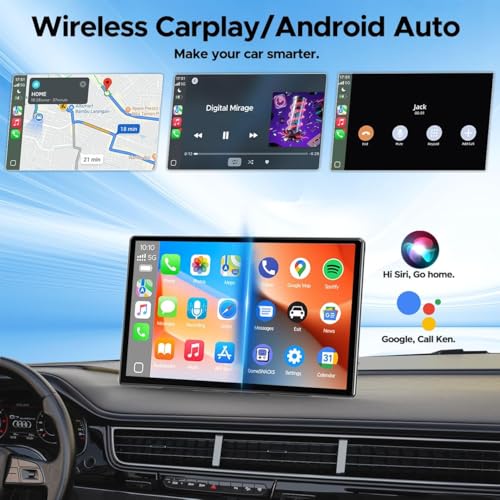 LAMTTO Carplay Display Screen with Net-flix Youtube Tiktok 9 inch Wireless CarPlay & Android Auto Car Multimedia Player with Backup Camera/Android OS/Voice Assistant/OTA/Navigation/Bluetooth/FM/AUX