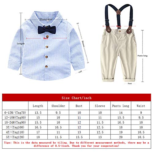 Toddler Dress Suit Baby Boys Clothes Sets Bowtie Shirts + Suspenders Pants 3pcs Gentleman Outfits Suits 6Month - 6Years (Light Blue, 18-24M) - Thumbnail 6