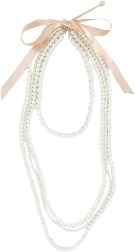 Amazon クラリッサ パールネックレス レディース 4連 取り外し可 リボン ネックレス フェイクパール フリーサイズ ネックレス 通販