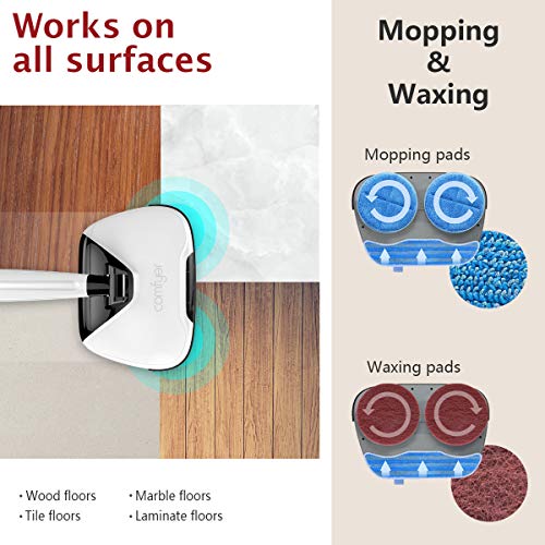 Comfyer Swift Cordless Electric Spin Mop, Floor Cleaner Mop, 2 in 1 Power Scrubber Brush & Polisher with Microfiber Reusable Pads and Water Spray for Hard Wood, Tile, Vinyl, Marble, Laminate Floor
