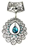 1set Vintage Jewelry Scarf Blue Crystal Charm Tube Buckle Silver Hollow Pendant Necklace Scarf Findings