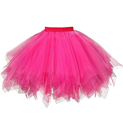 ZOMUSA Hot Sale Womens Pleated Gauze Costume Adult Party Tulle Short Skirt Fluffy Petticoat Tutu Dance Dress (One Size, Hot Pink)