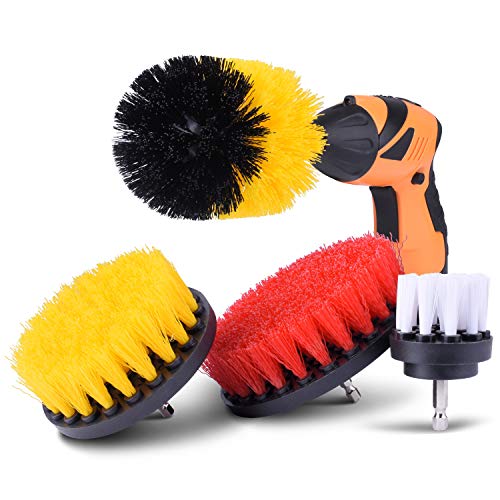 KINCREA 4 Piece Drill Brush Attachment Kit, Drill Brush Power Scrubber Stiff for Cleaning Pool Tile, Flooring, Brick, Ceramic, Marble and Grout JM001