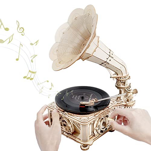 ROKR 3D Wooden Gramophone Puzzle for AdultsRetro Phonograph Wood Model