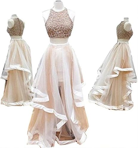 Dressytailor Two Piece Floor Length Organza Prom Dress Beaded Evening Gown