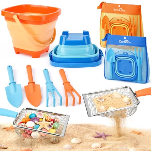 Dreamon Sand Toy Sandpit Toy Children 3 4 5 Years Beach Toy Children with Foldable Bucket Sand Strainer Shovel Rake Beach Toy