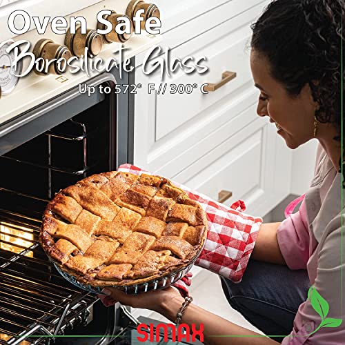 Simax Glass Pie Pan, 11 Inch Round Pie Plate, Glass Baking Dish, Fluted