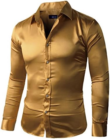 ZERDSKY Men's Slim-Fit Solid Color Dance Prom Dress Shirt