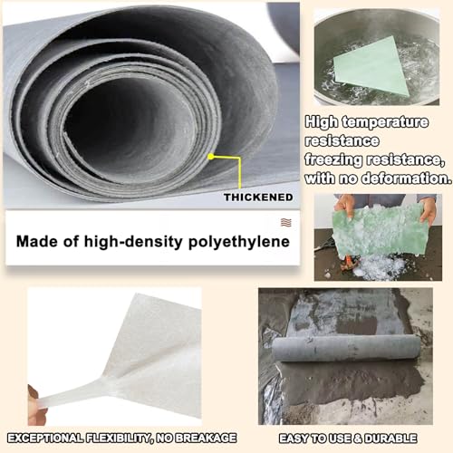 50 m Waterproof Sheet for Bathroom Decoupling Mat for Tiles Waterproofing Tape Prevents Water Leakage Bathrooms Showers Pools 0.8 mm Thick (Size: 1.15 x 50 m (3.7 x 164 ft), Colour: White)