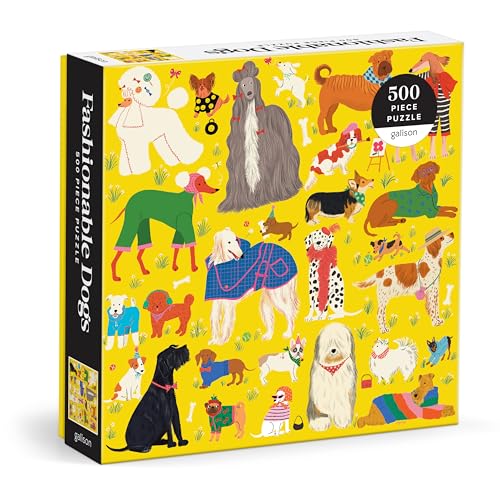 Galison Fashionable Dogs – 500 Piece Jigsaw Puzzle Featuring Vibrant Artwork of Well Dressed and Glamorous Dogs in All Shapes and Sizes