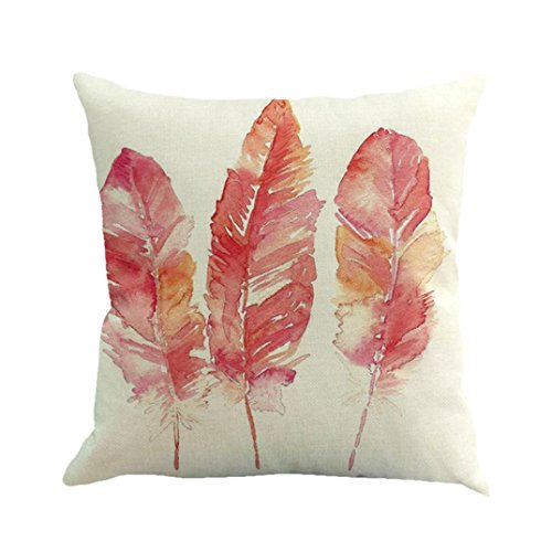KMG Kimloog Cute Feather Style Linen Square Decorative Throw Pillow Case Cushion Cover For Sofa Bed Car (A)