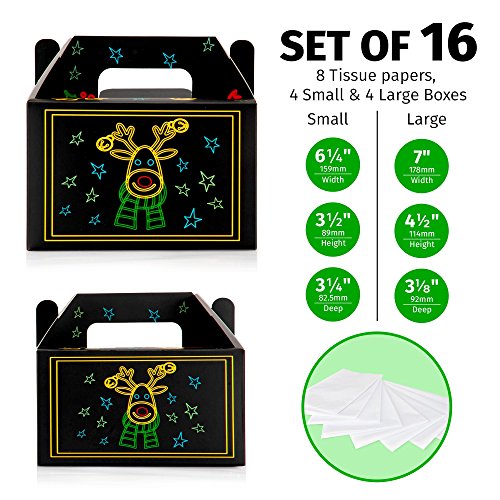 Christmas Cookie Box Set (Pack of 8): Cardboard Treat Container, Holiday Themed, Easy to Assemble â€“ 2 Sizes, 4 Cute Designs [Santa, Snowman, Christmas Tree and Deer] â€“ with 8 Tissue Paper