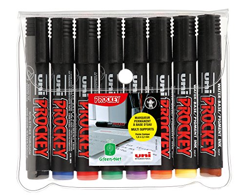Uniball UNI PROCKEY 8-Piece Permanent Marker Pen Set Cone Tip Water-Based  Pigmented Ink