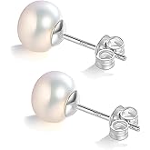 YAMI Black/Grey/White Pearl Earrings, Real Cultured Pearl, 925 Sterling Silver Stud Earrings Plated with 18K Gold, Classic & Elegant Jewelry Gifts for Women, Hypoallergenic Earrings for Sensitive Ears