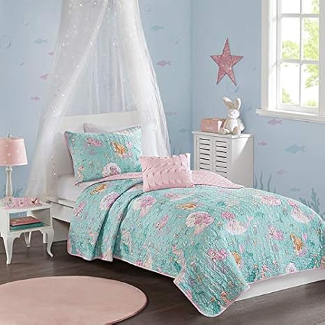 Amazon Com Kids Bedding Aqua Blue Pink Mermaid Under The