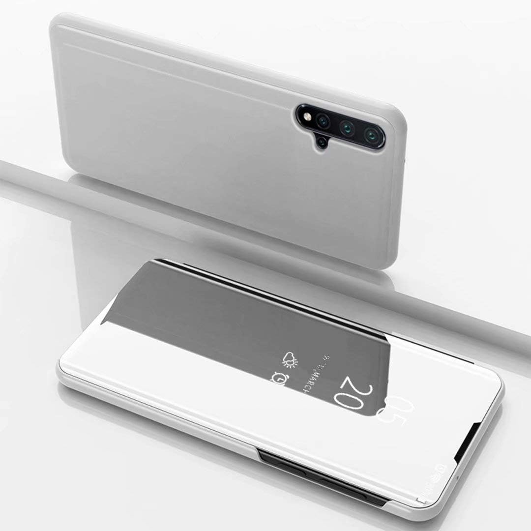TiHen Case Huawei Honor V20 Mirror Case, 360 Degrees Protective Slim Fit Electroplate Standing Case PC Flip Cover + Tempered Glass Film with Kickstand for Huawei Honor V20 -Silver