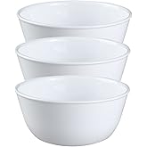 Corelle Livingware Set of 3 Winter Frost White 28 oz Vitrelle Glass Soup & Cereal Bowls – Chip-Resistant, Microwave & Dishwasher Safe Everyday Bowls