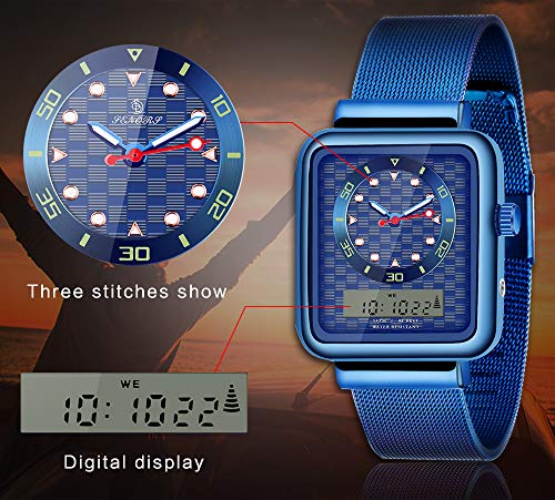 WUTAN Mens Watches Analog Digital Watches Quartz Luminous Cool with Stainless Steel Mesh Belt (Digital Watch Analog 146 Black)