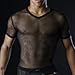 YiZYiF Men's See Through Fishnet Clubwear Short Sleeve T-Shirt Undershirt Black Medium
