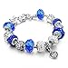 Long Way® Silver Plated Snake Chain Glass Crystal Beads Heart Charm Bracelet for Women (Blue)