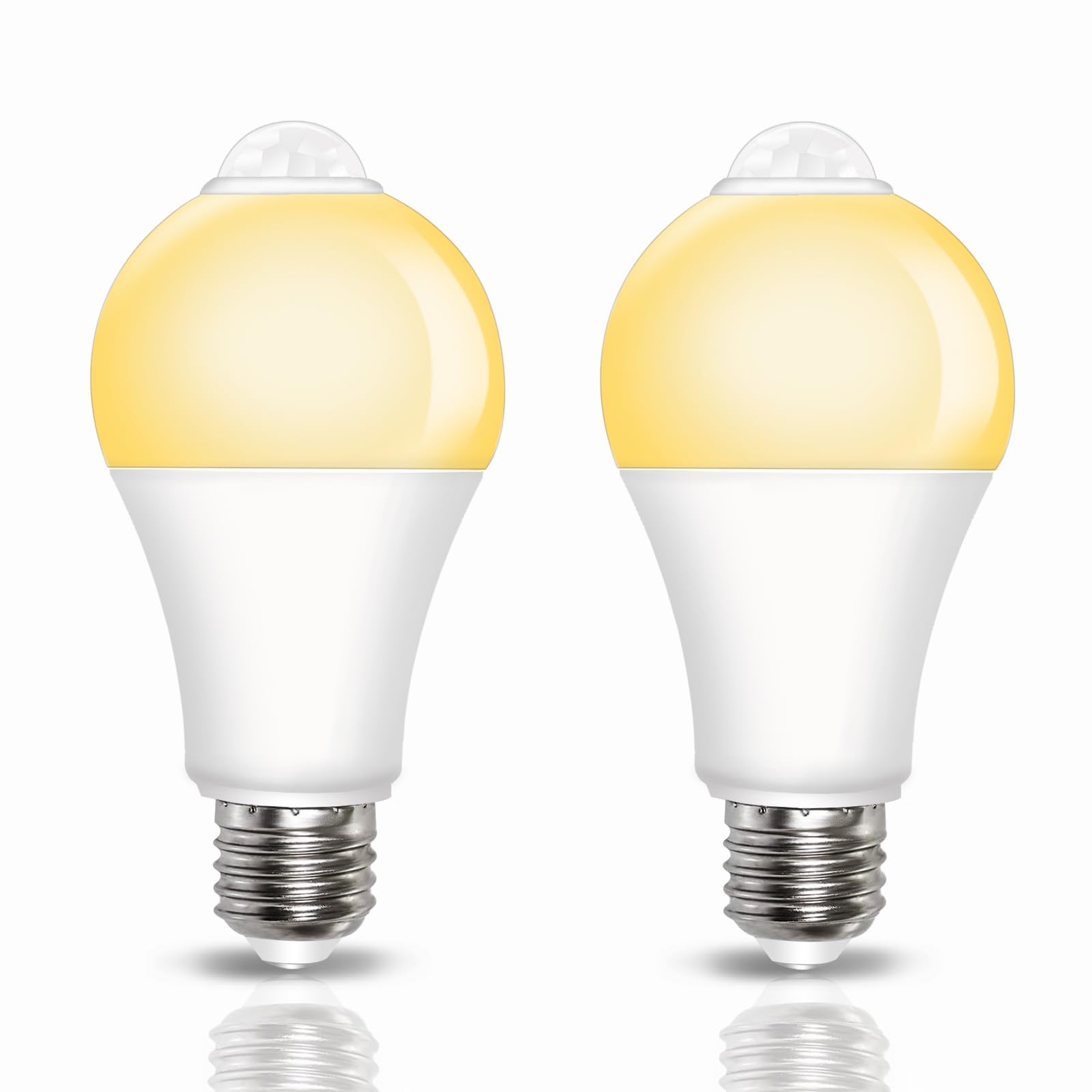 Caldarax PIR Motion Sensor LED Bulbs E27 9W, Warm White 3000K, Equivalent 60W, E27 Screw, Auto On/Off Motion Sensor Light Bulbs for Front Door, Garage, Stairs, Hallway, Basement, 2 Pack