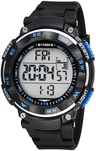 Sport Wrist Watch for Men Round Digital Watch with Calendar Alarm Stopwatch and Light Functions Water-resistant to 50 Meters Suitable for Swimming - Black-Blue