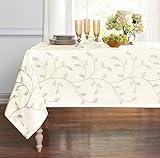 GoodGram Luxurious Heavy Weight Madison Leaf Embroidered Fabric Tablecloth Assorted Colors (Beige, 54 in. x 84 in. Rectangle (6-8 Chairs))