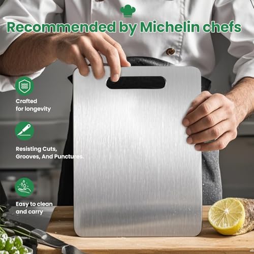 Tabla de cortarGHFGJH 3 Piezas Titanium Cutting Board ，Tablas para Picar Cocina de Acero Inoxidable 304,Tablas de Cortar de Titanio 100% Puro de doble cara,higiene y durabilidad,Apto para cocina