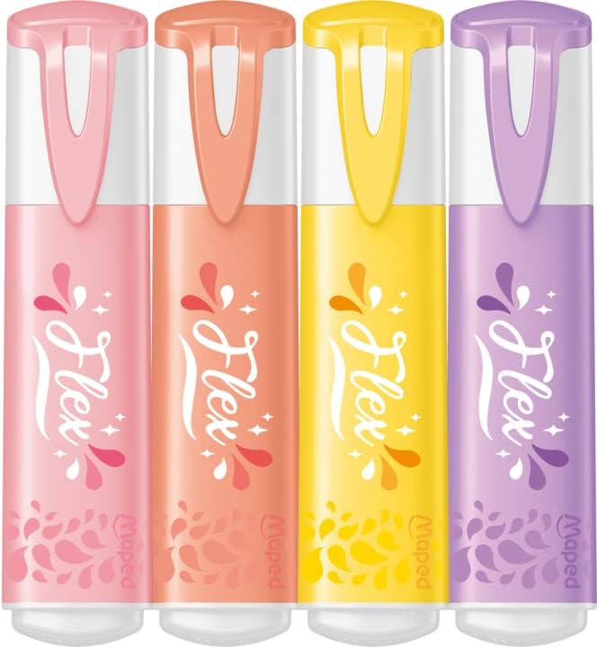 - 4 Surligneurs FLEX Pastel - Pointe Biseautée et Flexible