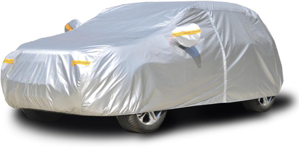 kayme Car Cover Waterproof Breathable Rain Uv Sun All Weather Protection With Zipper Mirror Pocket For Automobile Indoor Outdoor Fit Hatchback (Up To 415cm) 2M