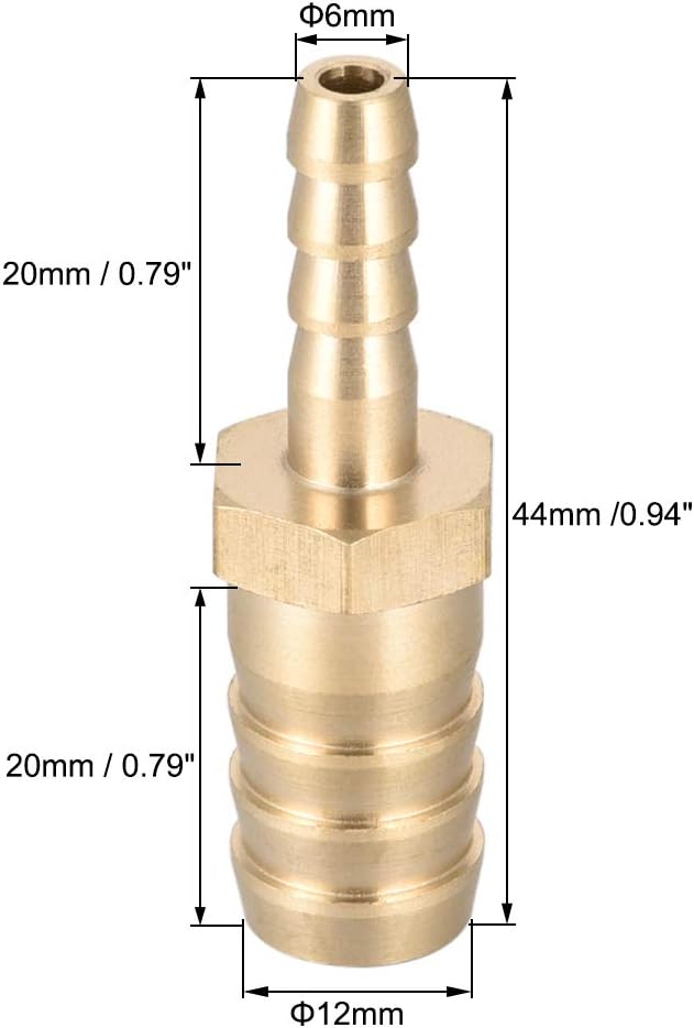 sourcing map Straight Brass Barb Fitting Reducer, Fit Hose ID 12mm to 6mm, Gold, 12mm x 6mm - Image 3