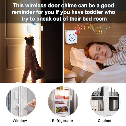 SanJie Door Sensor Chime for Door Opens, Door Entry Chime for Business/Home/Office/Store,500 FT Range,26 Chimes 5 Adjustable Volume Door Ringer Alert Alarm 1 Receiver +1 Sensor