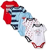 Nautica Baby Boys' Newborn Five-Pack Bodysuits, Red, 0-3 Months