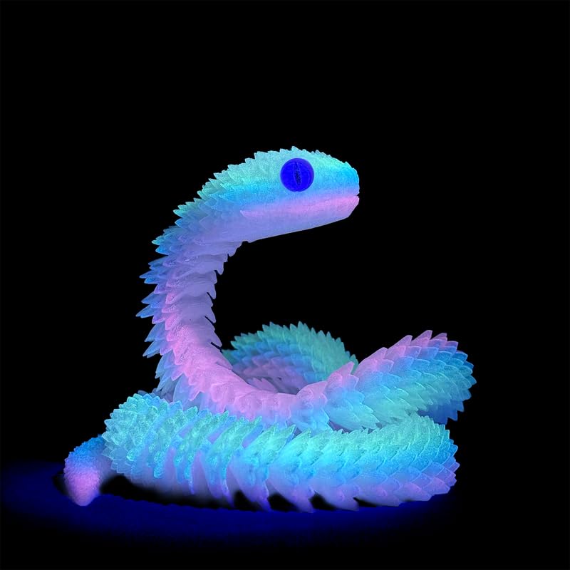 Photo 1 of ** MISSING TAIL TIP ** 3D Printed Snake - 21 Inch Movable Articulated Snake, Perfect 3D Printed Animals for Educational Toys! Must-Have Toys for Kids and Collectors, Home Office Executive Desk Decor (Noctilucent Rainbow)