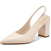 Coutgo Women's Pointed Toe Block Heel Pumps Slingback Chunky Heel Slip On Work Party Dress Shoes