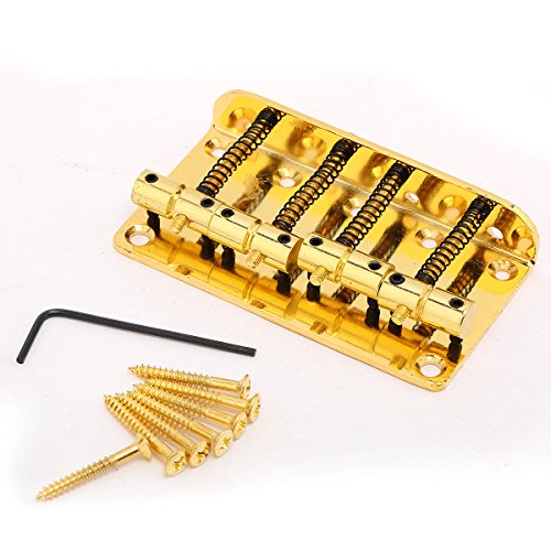 Musiclily 4 String Vintage Style Bass Hardtail Bridge for Fender Precision Jazz Bass Top Load Upgrade,Gold
