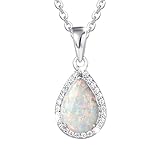 FANCIME Sterling Silver Opal Necklace White Fire