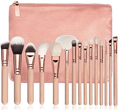 15 Pics Pink Makeup Brushes Set - Foundation Brushes, Cosmetic Brushes, Professional Brushes for Face Make-up, Contour Brushes, Concealer Brushes, Lip brushes, Eye Shadow Brushes with Travel Pouch