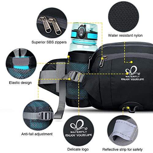 WATERFLY Fanny Pack Waist Bag Fannie Pack 2 Water Bottle Holders Lumbar Belt Hiking Walking