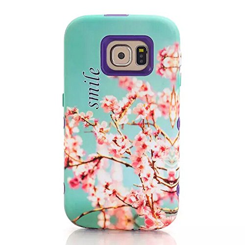 Galaxy S6 Case,Fusicase Sakura Pattern Durable Shockproof Hybrid 3 in 1 Tough Rugged Soft TPU Bumper Hard PC Full Body Protective Armor Case For Sasung Galaxy S6(Cherry Blossom)