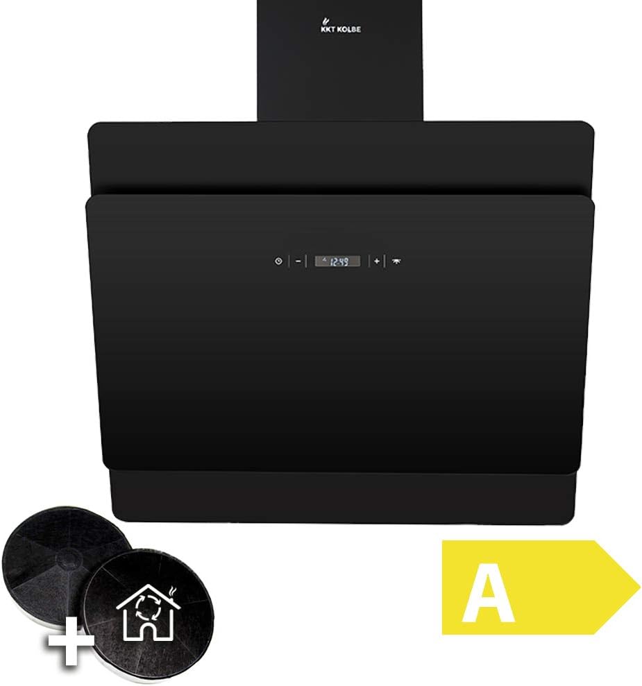 Angled extractor hood, cooker hood (60cm, stainless steel, black glass