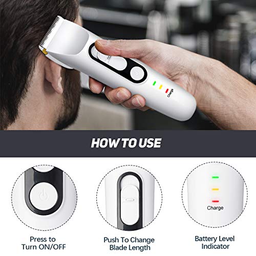 Liaboe Cortapelos Hombre, Máquina de Cortar de Cuchilla Cerámica, Recortador de Barba Waterproof y Recargable, Cortadoras de Pelo de Pelo de Poco Ruido para Familias