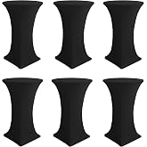Cocktail Table Covers-Black Spandex Round High Top Table Cloths Party | 6 Pack 32x43 Inch-Stretch Fitted Bar Tall Tablecloth for Pub Bistro Highboy Event Banquet Height Folding Satnding Tables